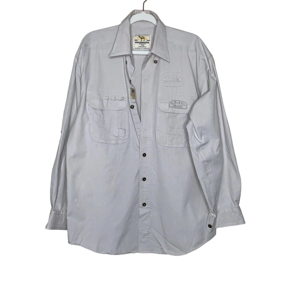 Camel Trophy Large Mens Gray Comfort Long Sleeve Collared Button Up Shirt